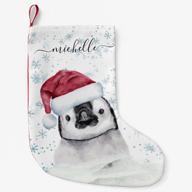 Petite Chaussette De Noël Penguin Baby Nom du monogramme Script (Devant)