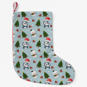 Petite Chaussette De Noël Penguin Père Noël Joyeux Joyeux motif d'arbre de N