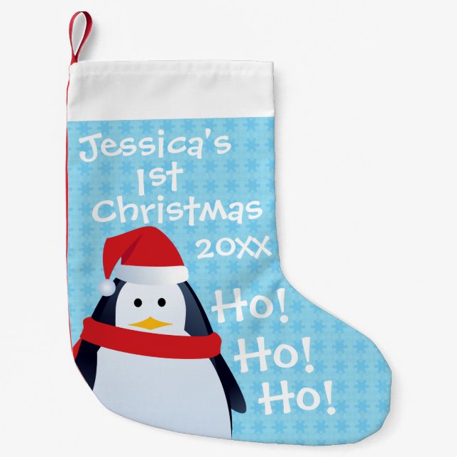Petite Chaussette De Noël Penguin - Personalised First Christmas (Devant)
