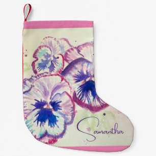 Petite Chaussette De Noël Pensée Pensées Fleur Aquarelle Violet Floral Rose