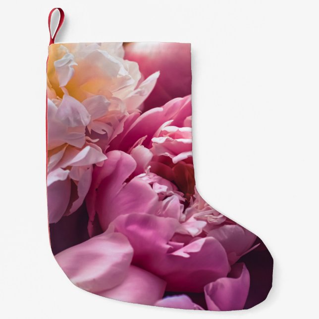 Petite Chaussette De Noël Peonies roses : Art Floral Luxueux. (Devant)