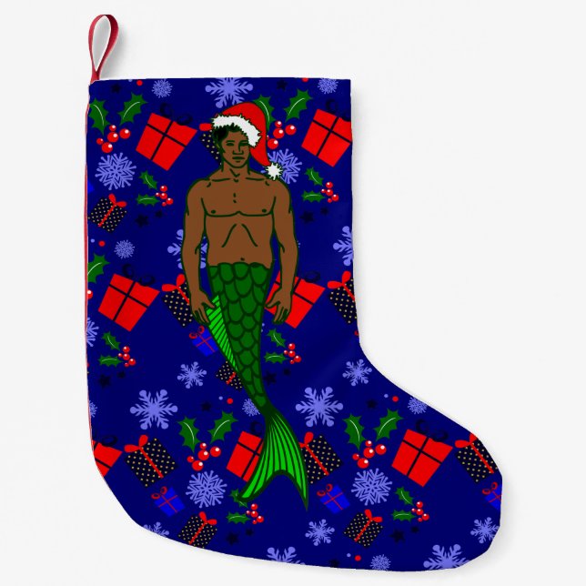 Petite Chaussette De Noël père Noël afro-merman noir vilain xmas mermaid cad (Devant)