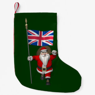 Petite Chaussette De Noël Père Noël Avec Drapeau Union Du Royaume-Uni