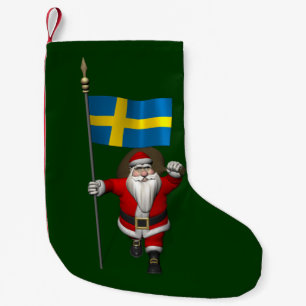 Petite Chaussette De Noël Père Noël Avec L'Ensigne De Suède