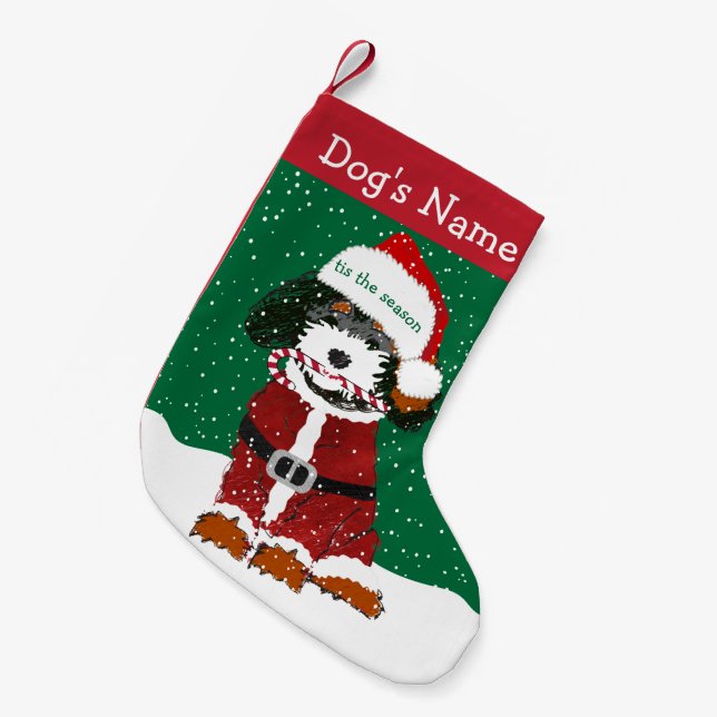 Petite Chaussette De Noël Père Noël Bernedoodle personnalisé (Devant (Accrochage))