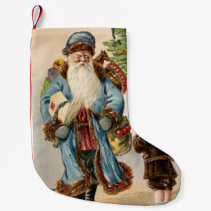 Petite Chaussette De Noël Père Noël bleu vintage