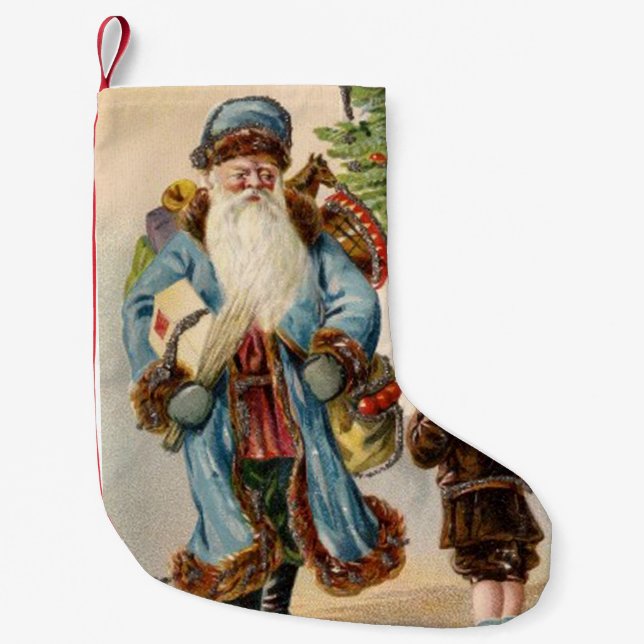 Petite Chaussette De Noël Père Noël bleu vintage (Devant)