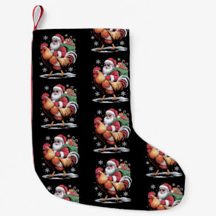Petite Chaussette De Noël Père Noël chevauchant un coq de Noël ferme poulet