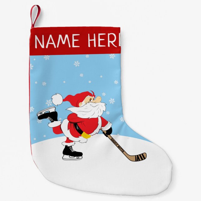 Petite Chaussette De Noël Père Noël de hockey personnalisé (Devant)