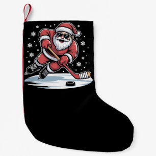 Petite Chaussette De Noël Père Noël de Noël drôle jouant au hockey sur glace