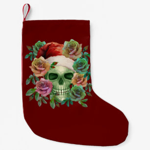 PETITE CHAUSSETTE DE NOËL PÈRE NOËL DRÔLE CRÂNE VERT ET FLORAL NOËL