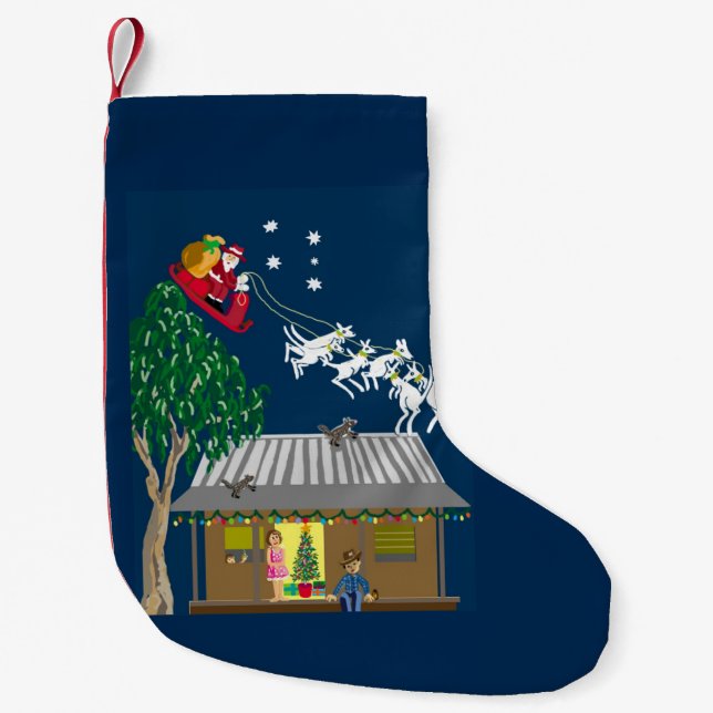 Petite Chaussette De Noël Père Noël en Australie a six boom blancs (Devant)
