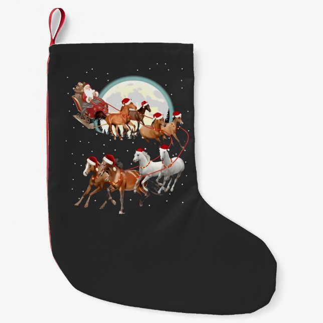 Petite Chaussette De Noël Père Noël équitation Cheval Cheval Sleigh Equestre (Devant)