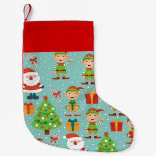 Petite Chaussette De Noël Père Noël Et Elfs Motif De Noël