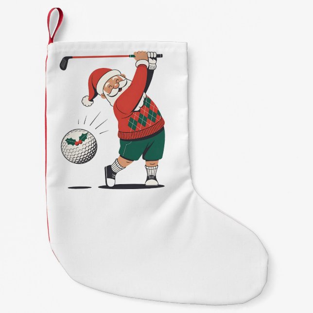 Petite Chaussette De Noël Père Noël Jouer Golf Joueur de Noël (Devant)