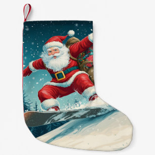 Petite Chaussette De Noël Père Noël livre des cadeaux de Noël sur snowboard