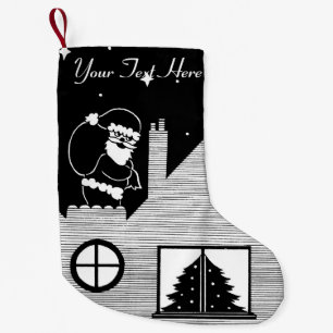 Petite Chaussette De Noël Père Noël mignon avec le sac sur l'art noir et