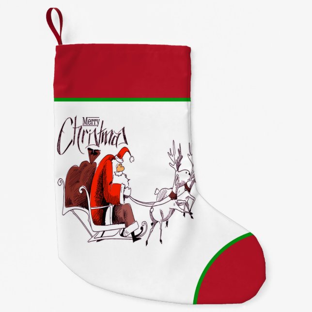 Petite Chaussette De Noël Père Noël Riding Reindeer (Devant)
