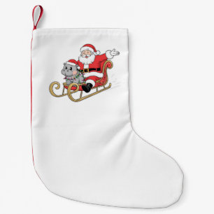 Petite Chaussette De Noël Père Noël Riding Sleigh avec Moo Deng Baby Hippo