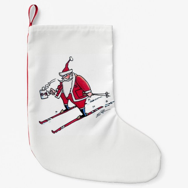 Petite Chaussette De Noël Père Noël Skiing Stockage de Noël petit (Devant)