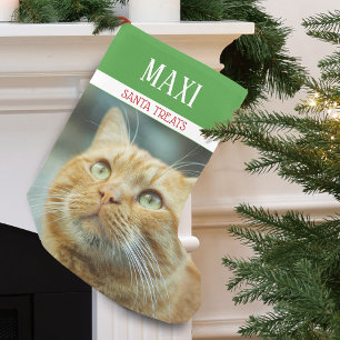 Petite Chaussette De Noël Père Noël Traite Photo de Chat Personnalisée