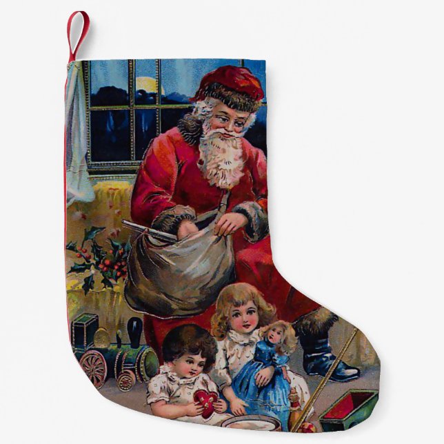 Petite Chaussette De Noël Père Noël victorienne avec enfants (Devant)