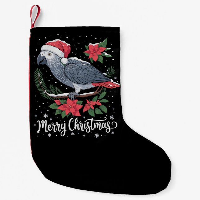 Petite Chaussette De Noël Perroquet Gris Africain de Noël  (Devant)