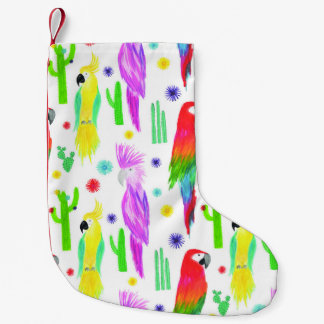 Petite Chaussette De Noël Perroquets colorés, motif dessiné à la main.