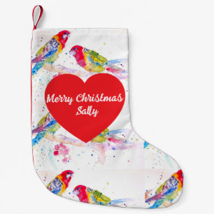 Petite Chaussette De Noël Perruche Rosella Rouge Perruches Oiseaux Aquarelle