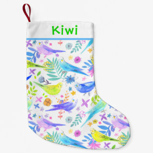 Petite Chaussette De Noël Perruches lunatiques de perruche d'aquarelle