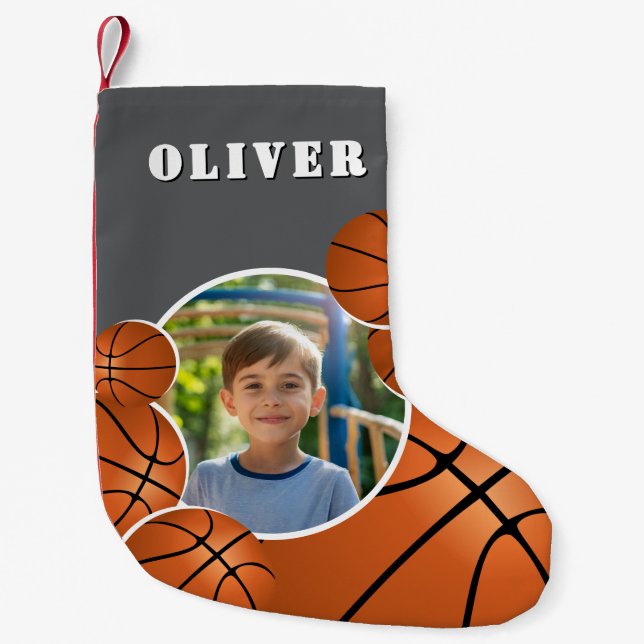 Petite Chaussette De Noël Personalized Basketball Ball Football Boy Photo  (Devant)