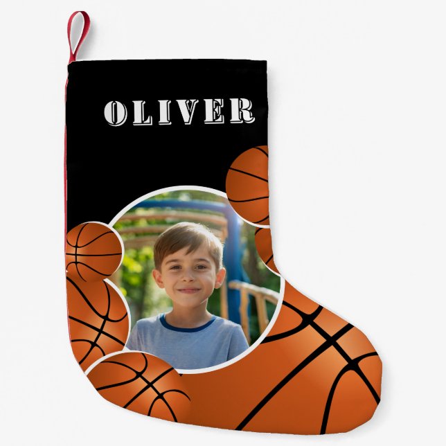 Petite Chaussette De Noël Personalized Basketball Ball Football Boy Photo  (Devant)
