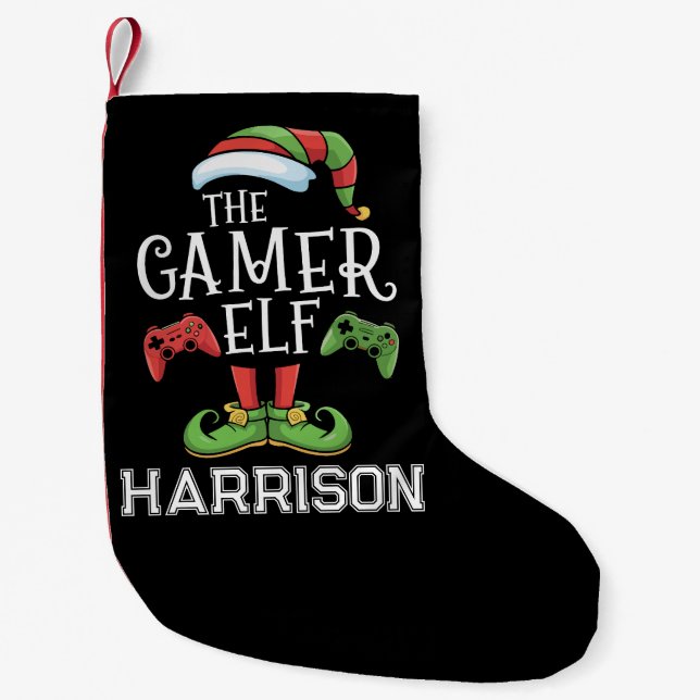 Petite Chaussette De Noël Personalized Gamer Elf Christmas Video Gaming  (Devant)