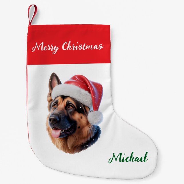 Petite Chaussette De Noël Personalized German Shepherd Dog in Santa Hat      (Devant)