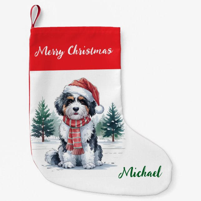 Petite Chaussette De Noël Personalized Goldendoodle Dog in Santa Hat  (Devant)