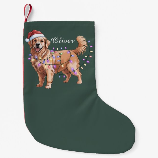 Petite Chaussette De Noël Personalized Name Christmas Golden Retriever Dog  (Devant)