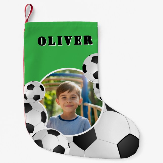 Petite Chaussette De Noël Personalized Soccer Ball Football Boy Photo  (Devant)
