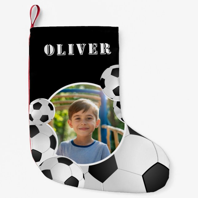 Petite Chaussette De Noël Personalized Soccer Ball Football Boy Photo  (Devant)