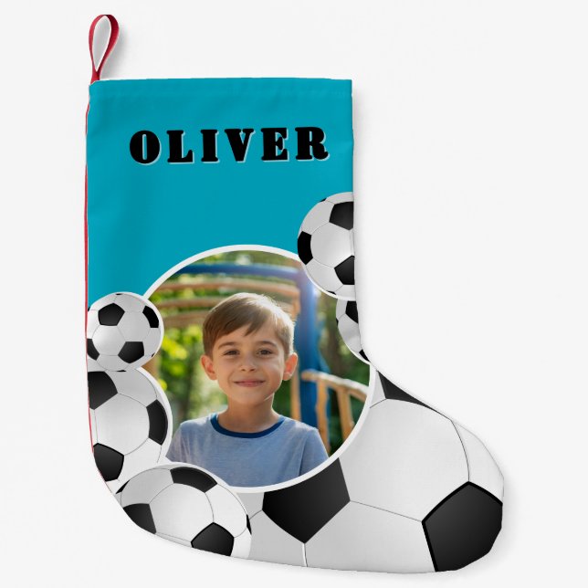 Petite Chaussette De Noël Personalized Soccer Ball Football Boy Photo  (Devant)