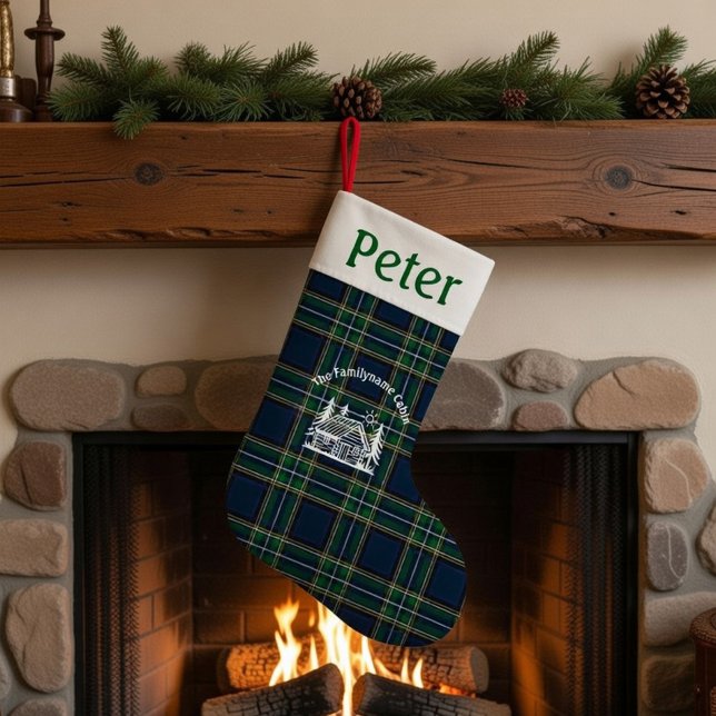 Petite Chaussette De Noël Personalized Tartan Family Cabin Christmas  (Créateur téléchargé)