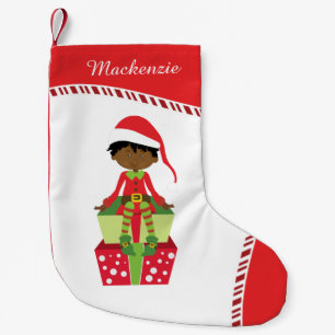 Petite Chaussette De Noël Personnalisation de l'elfe de garçon afro-améric