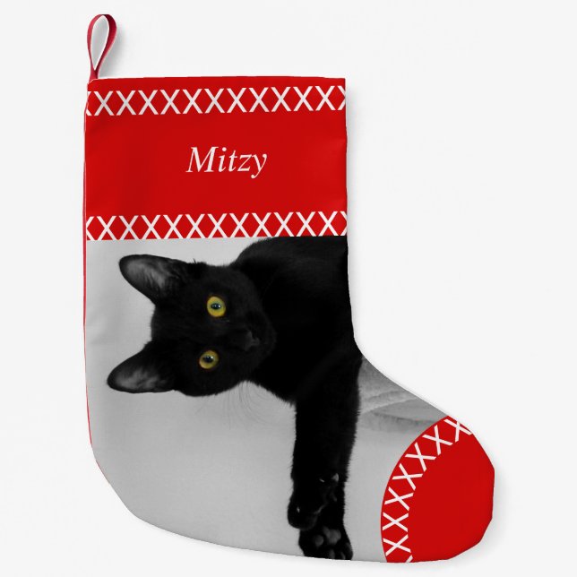 Petite Chaussette De Noël Personnalisé Animal Black Cat photo Noël (Devant)