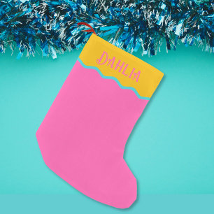 Petite Chaussette De Noël Personnalisé brillant rose chaud rose turquoise or