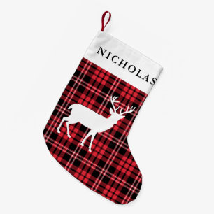 Petite Chaussette De Noël Personnalisé Festif Rustique Rouge Plaid