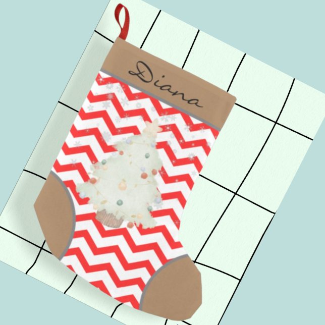 Petite Chaussette De Noël Personnalisé mignon motif rouge et marron Xmas arb (Créateur téléchargé)