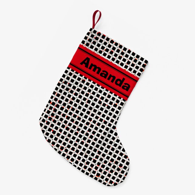 Petite Chaussette De Noël Personnalisé noir blanc rouge Motif élégant (Devant (Accrochage))