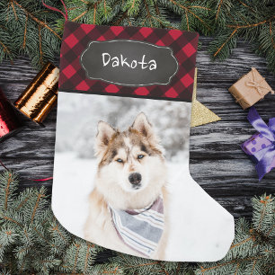 Petite Chaussette De Noël Personnalisé Rustic Red Buffalo Plaid Pet Photo