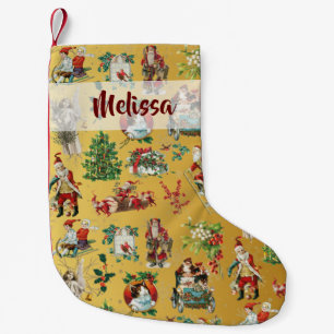 Petite Chaussette De Noël Personnalisé Vintage Retro Fêtes Or