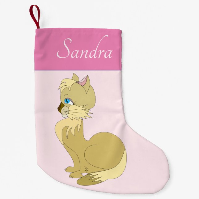 Petite Chaussette De Noël Personnalisé Votre nom Noël Stocker avec chat (Devant)