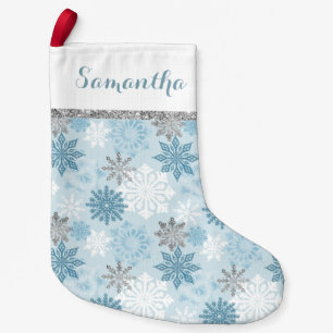 Petite Chaussette De Noël Personnalisé Winter Blue Et Silver